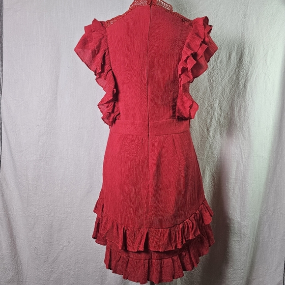 Hello Molly Red Ruffle Dress SZ 8 Layered Midi Romantic - Picture 8 of 15